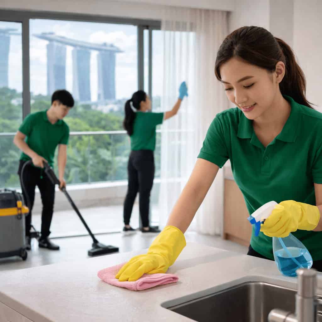 Our professional cleaners performing end of lease cleaning in a modern singapore condo kitchen